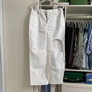 Anthropology denim maxi skirt with leg cut out. NWT